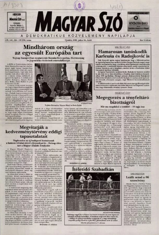 Magyar Szó, 59. évf. 2002. július 16. 164. sz. 1–16. oldal