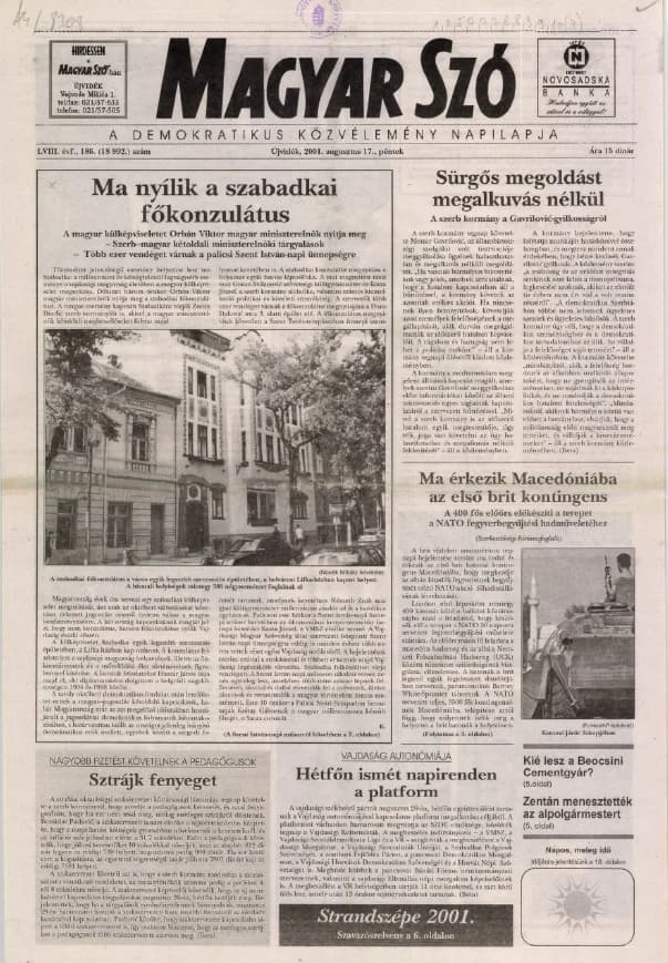 Magyar Szó, 58. évf. 2001. augusztus 17. 186. sz. 1–16. oldal