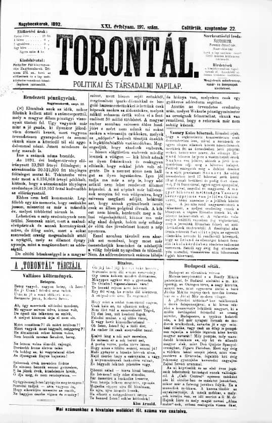 Torontál, 21. évf. 1892. szeptember 22. 197. sz.