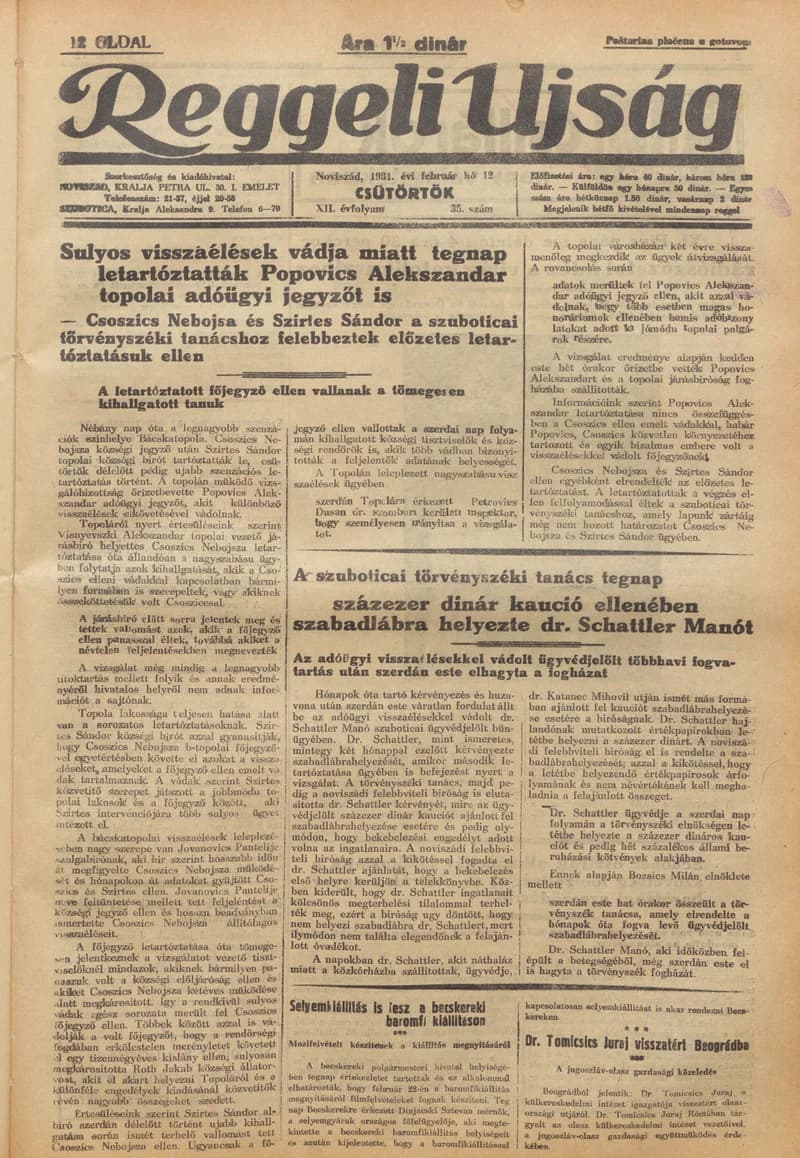 Reggeli Újság, 12. évf. 1931. február 12. 35. sz.