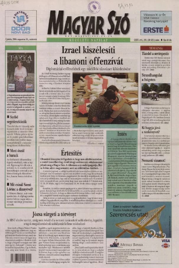 Magyar Szó, 63. évf. 2006. augusztus 10. 184. sz. 1–20. oldal