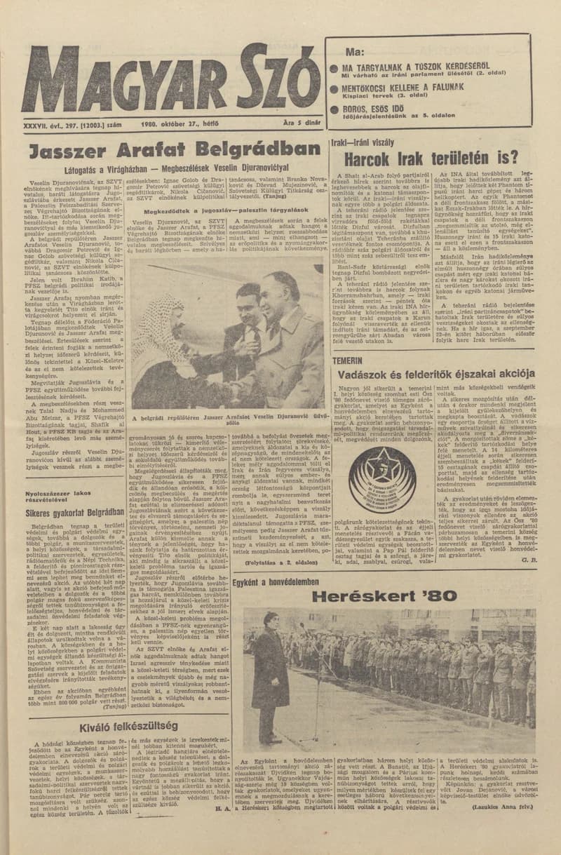 Magyar Szó, 37. évf. 1980. október 27. 297. sz. 1–16. oldal