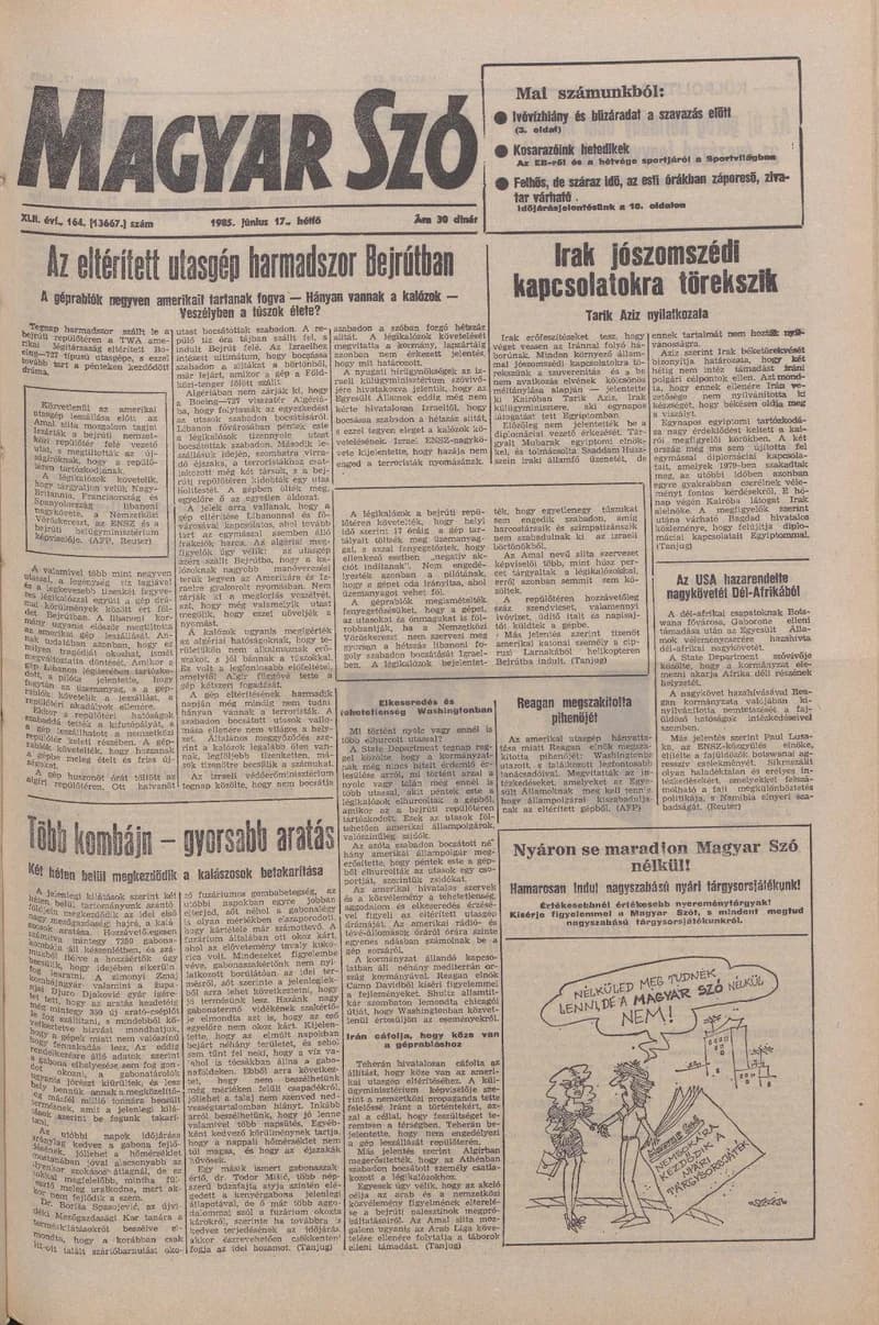 Magyar Szó, 42. évf. 1985. június 17. 164. sz. 1–20. oldal