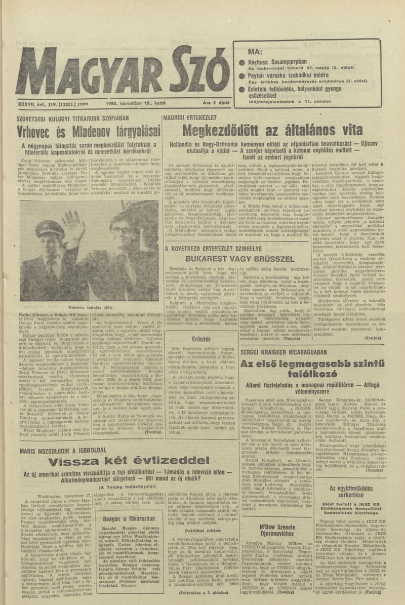 Magyar Szó, 37. évf. 1980. november 18. 319. sz. 1–20. oldal
