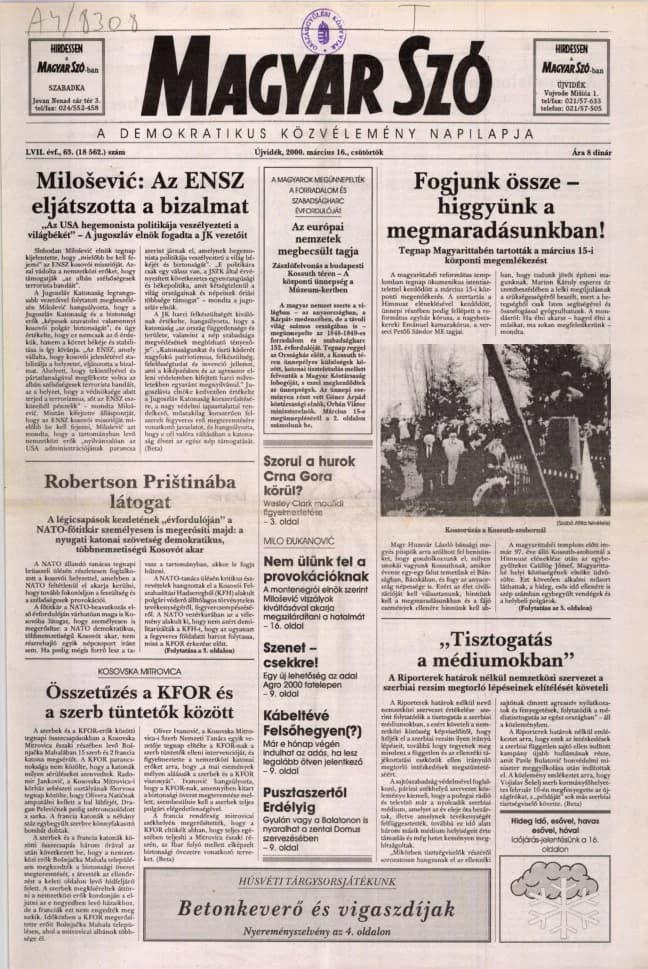 Magyar Szó, 57. évf. 2000. március 16. 63. sz. 1–16. oldal