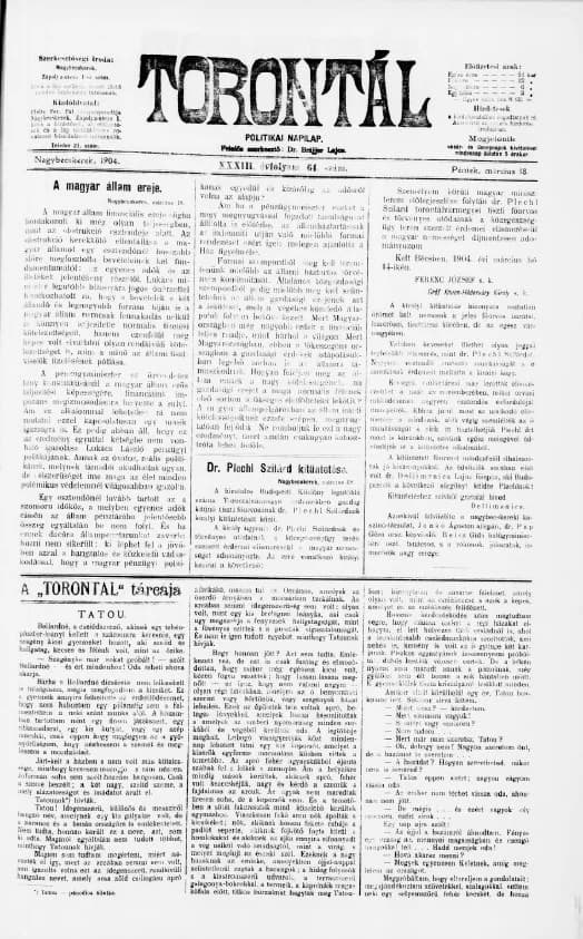 Torontál, 33. évf. 1904. március 18. 64. sz.
