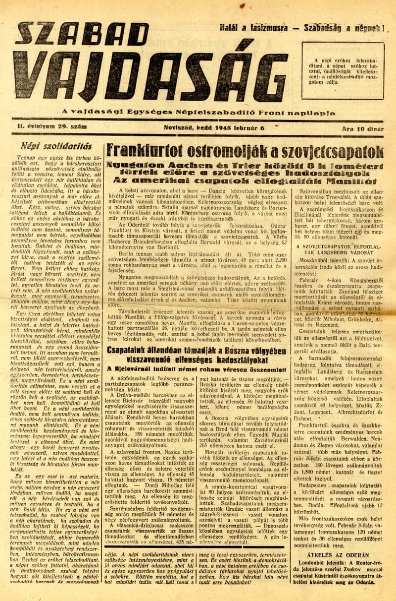 Szabad Vajdaság, 2. évf. 1945. február 6. 29. sz.