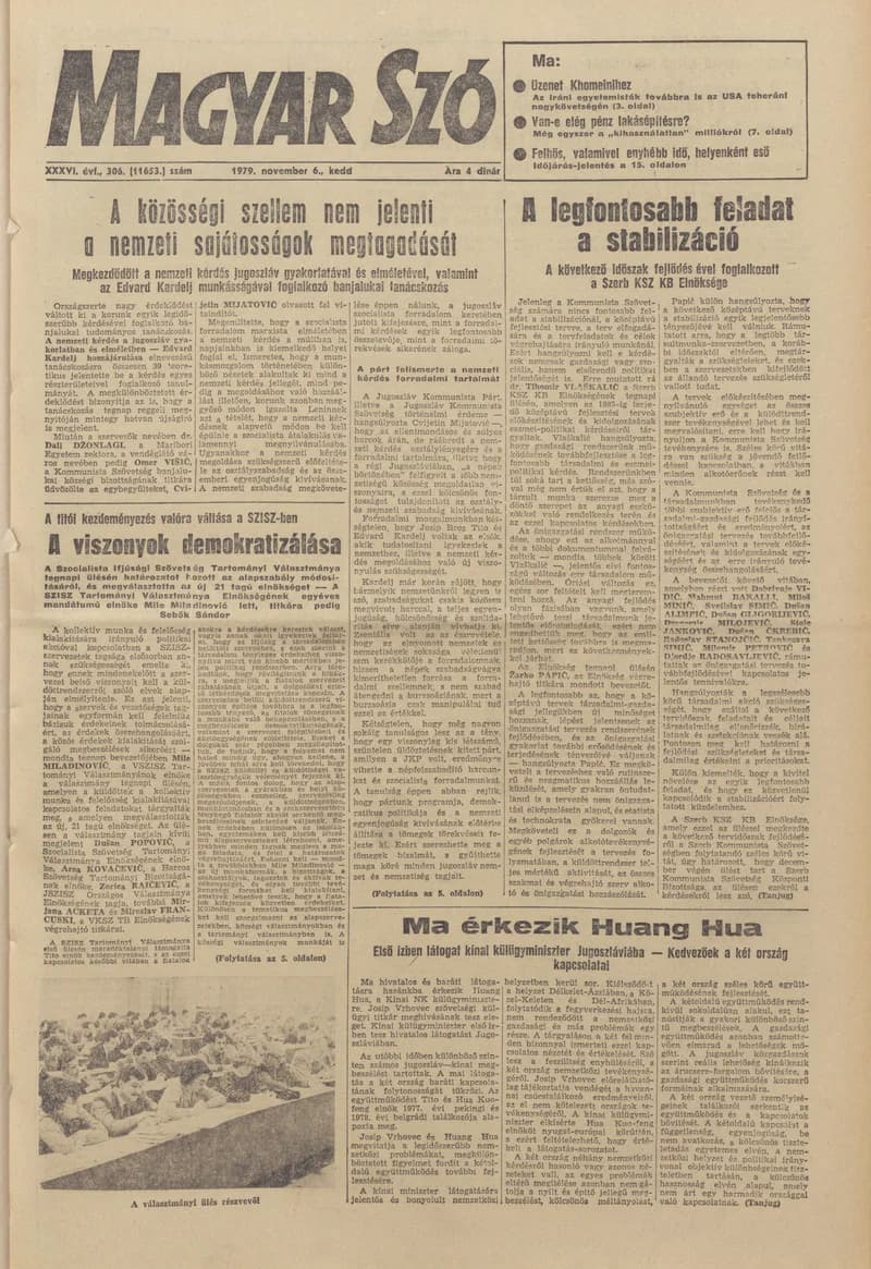 Magyar Szó, 36. évf. 1979. november 6. 306. sz. 1–20. oldal