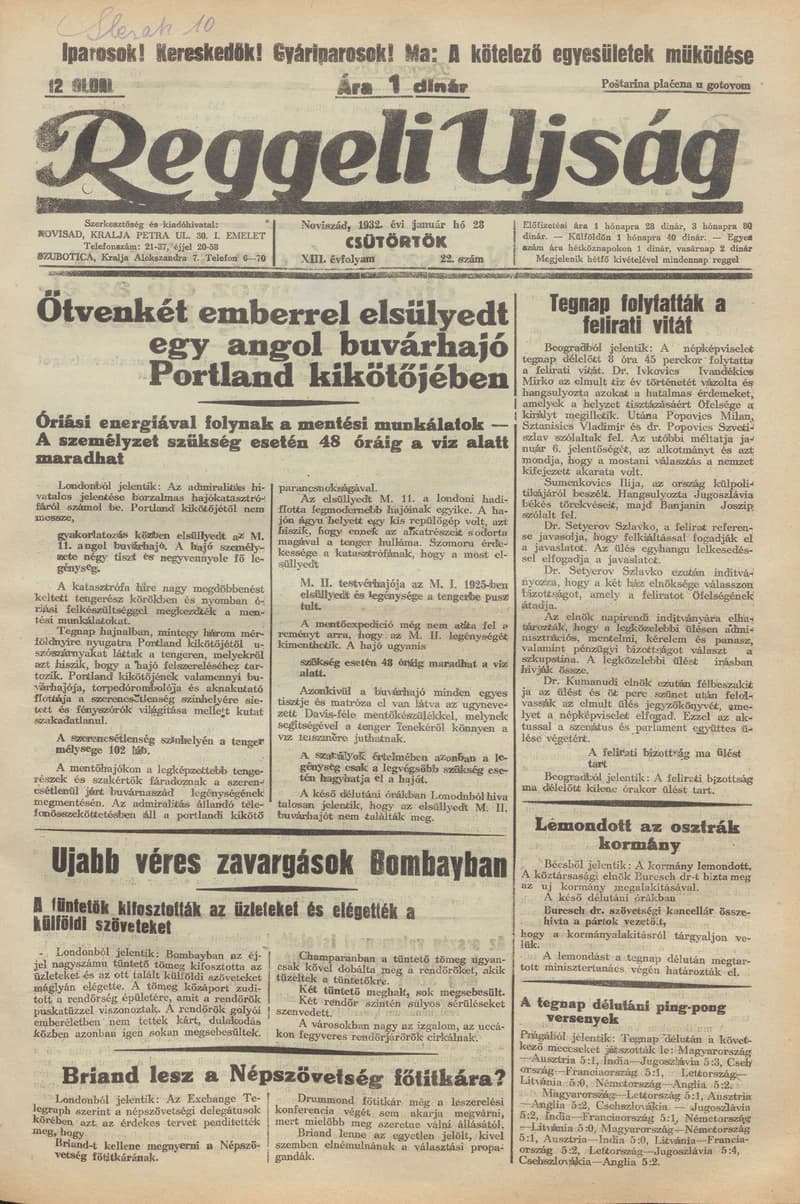 Reggeli Újság, 13. évf. 1932. január 28. 22. sz.