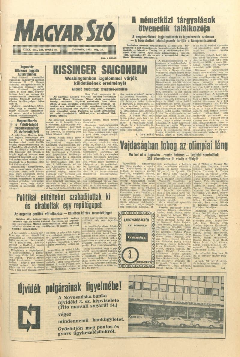 Magyar Szó, 29. évf. 1972. augusztus 17. 226. sz. 1–12. oldal