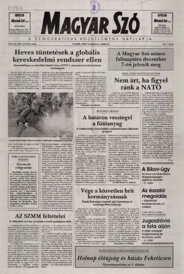 Magyar Szó, 56. évf. 1999. december 2. 237. sz. 1–16. oldal