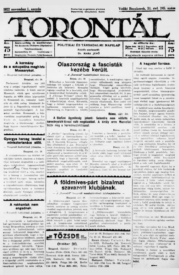 Torontál, 51. évf. 1922. november 1. 245. sz.