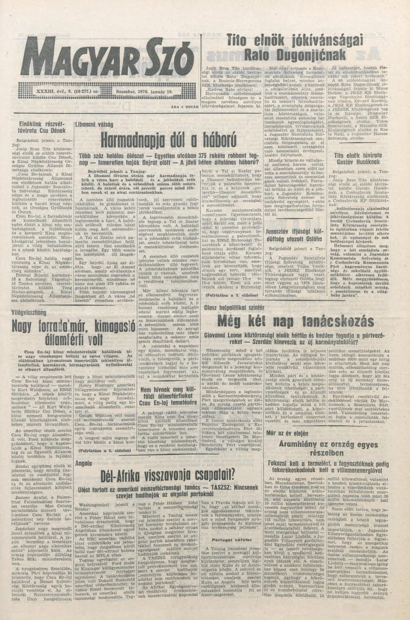 Magyar Szó, 33. évf. 1976. január 10. 8. sz. 1–20. oldal