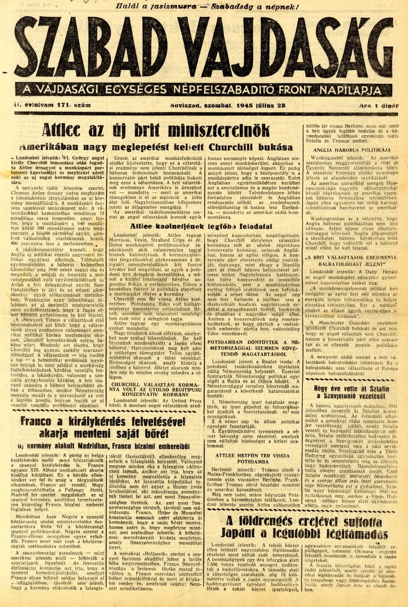 Szabad Vajdaság, 2. évf. 1945. július 28. 171. sz.