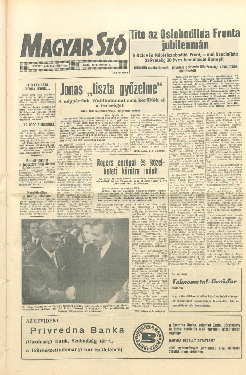 Magyar Szó, 28. évf. 1971. április 27. 115. sz. 1–16. oldal
