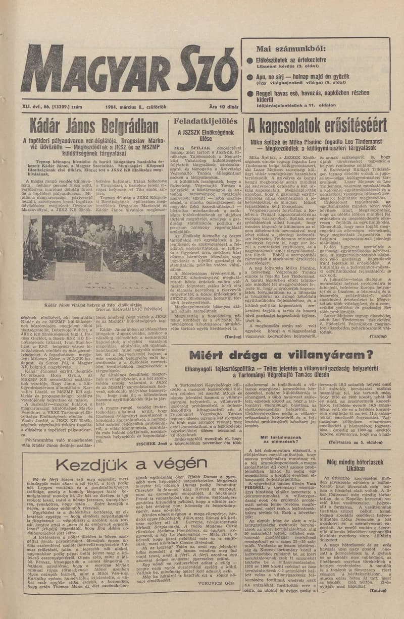 Magyar Szó, 41. évf. 1984. március 8. 66. sz. 1–20. oldal