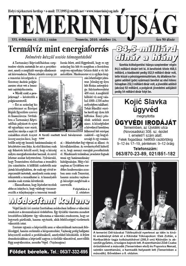 Temerini Újság, 16. évf. 2010. október 14. 41. sz.