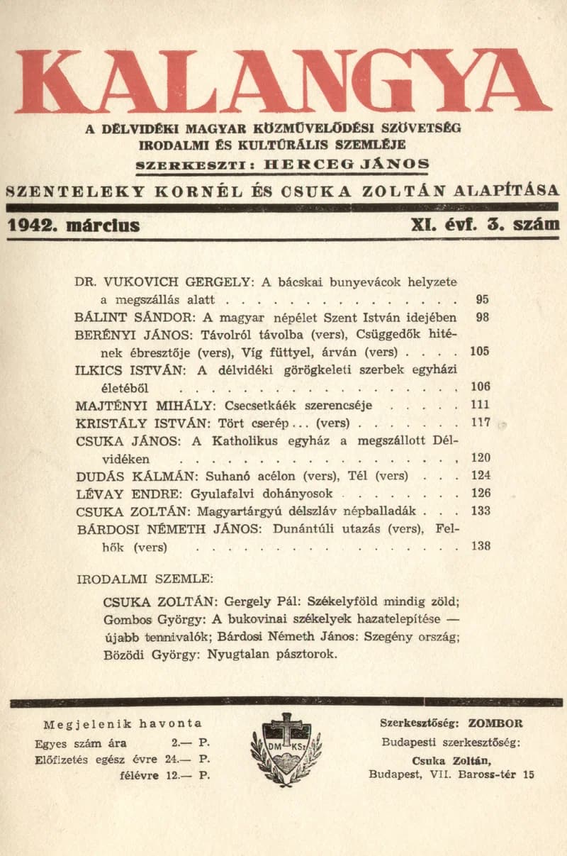 Kalangya, 11. évf. 1942. március. 3. sz. 95–142. oldal