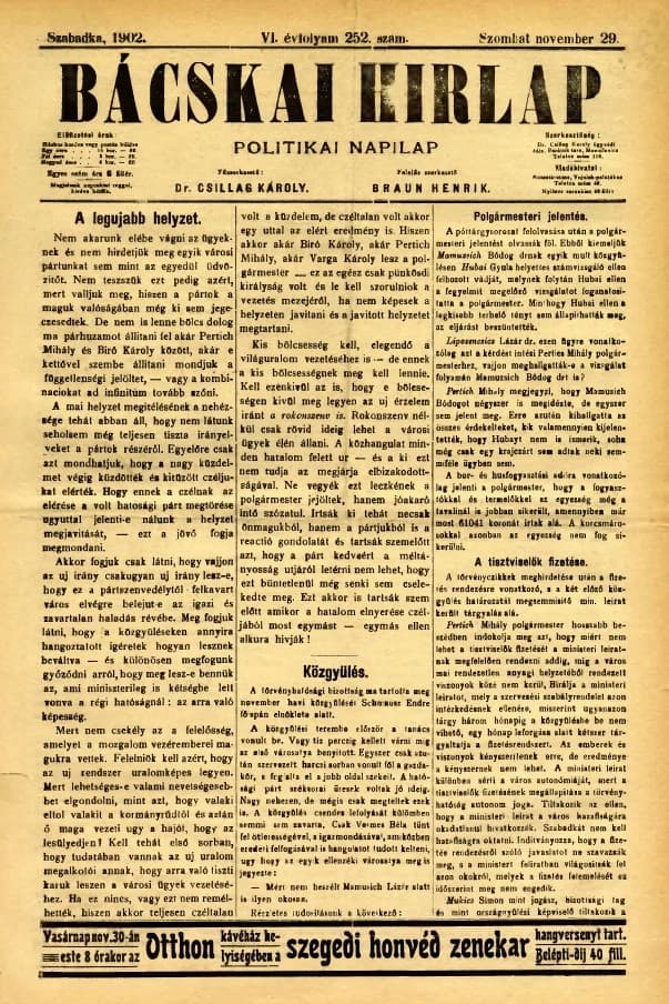 Bácskai Hirlap, 6. évf. 1902. november 29. 252. sz.
