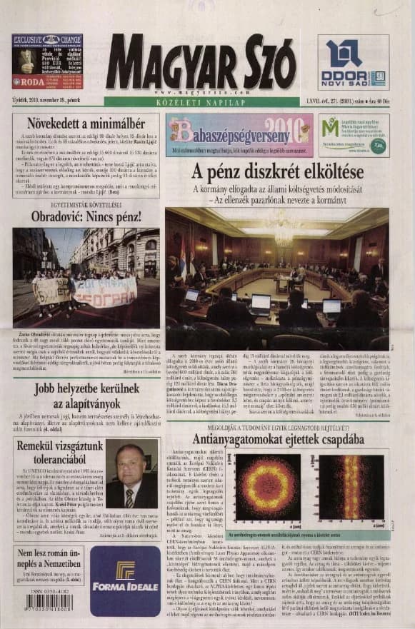 Magyar Szó, 67. évf. 2010. november 19. 271. sz. 1–20. oldal