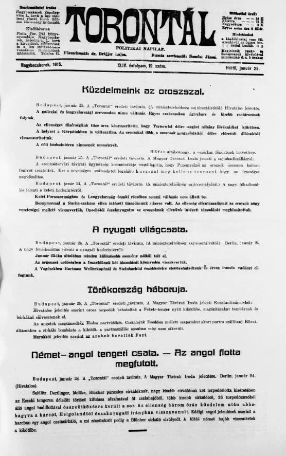 Torontál, 44. évf. 1915. január 25. 19. sz.
