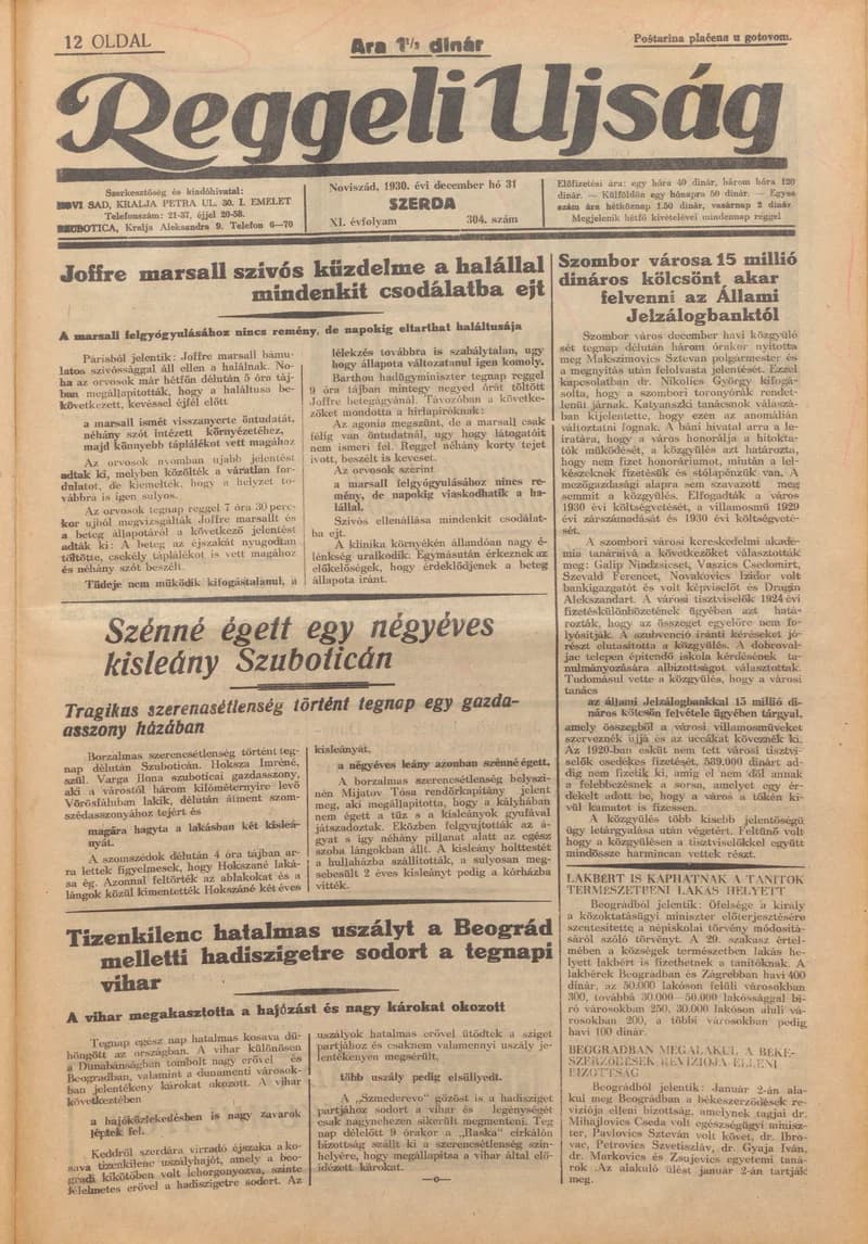 Reggeli Újság, 11. évf. 1930. december 31. 304. sz.