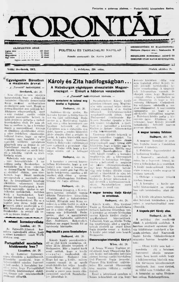 Torontál, 50. évf. 1921. október 28. 238. sz.
