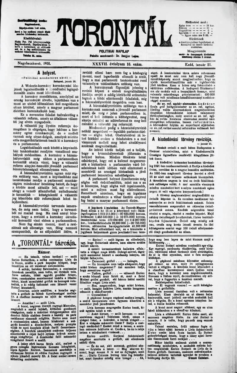 Torontál, 37. évf. 1908. január 21. 16. sz.