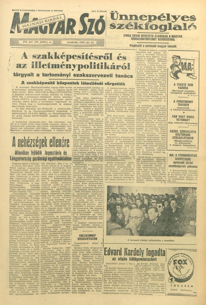 Magyar Szó, 16. évf. 1959. október 22. 249. sz. 1–22. oldal