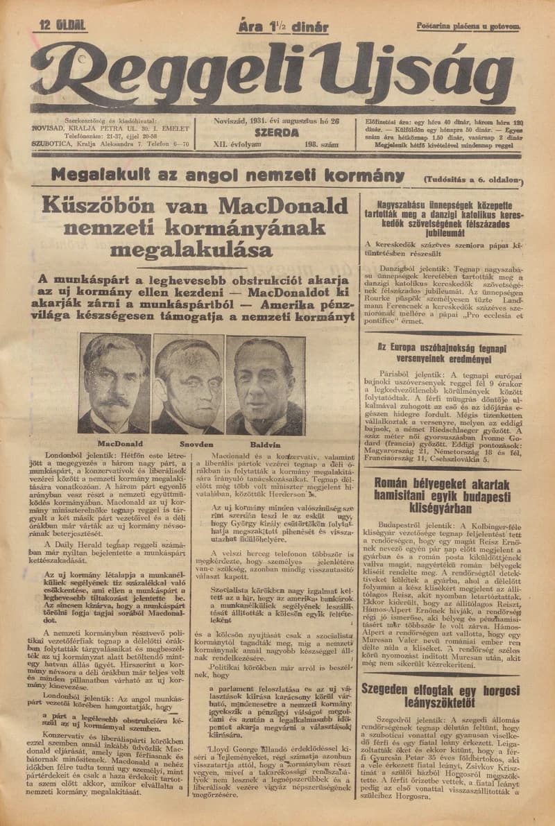 Reggeli Újság, 12. évf. 1931. augusztus 26. 198. sz.
