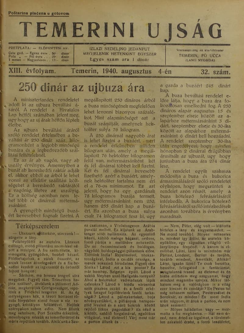 Temerini Újság 1928-1944, 13. évf. 1940. augusztus 4. 32. sz.