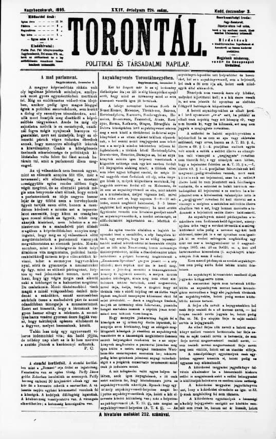 Torontál, 24. évf. 1895. december 3. 278. sz.