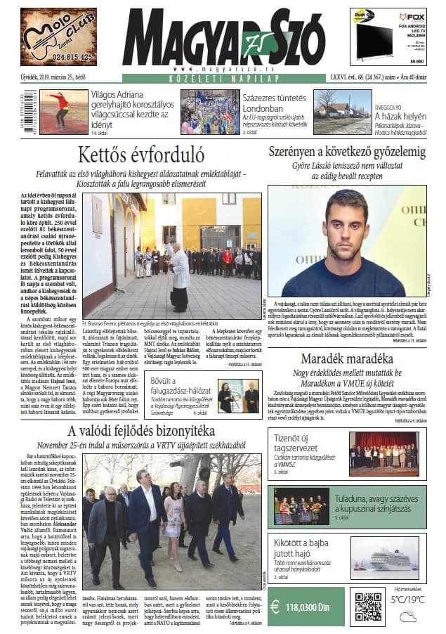 Magyar Szó, 76. évf. 2019. március 25. 68. sz. 1–20. oldal