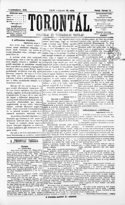 Torontál, 24. évf. 1895. február 15. 38. sz.