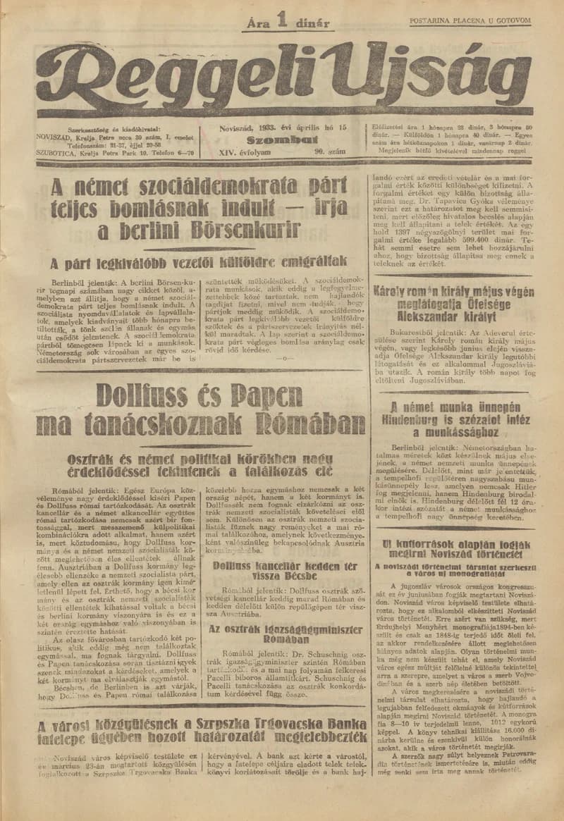 Reggeli Újság, 14. évf. 1933. április 20. 93. sz.