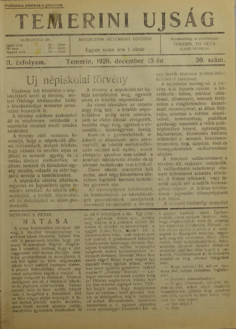 Temerini Újság 1928-1944, 2. évf. 1929. december 15. 50. sz.