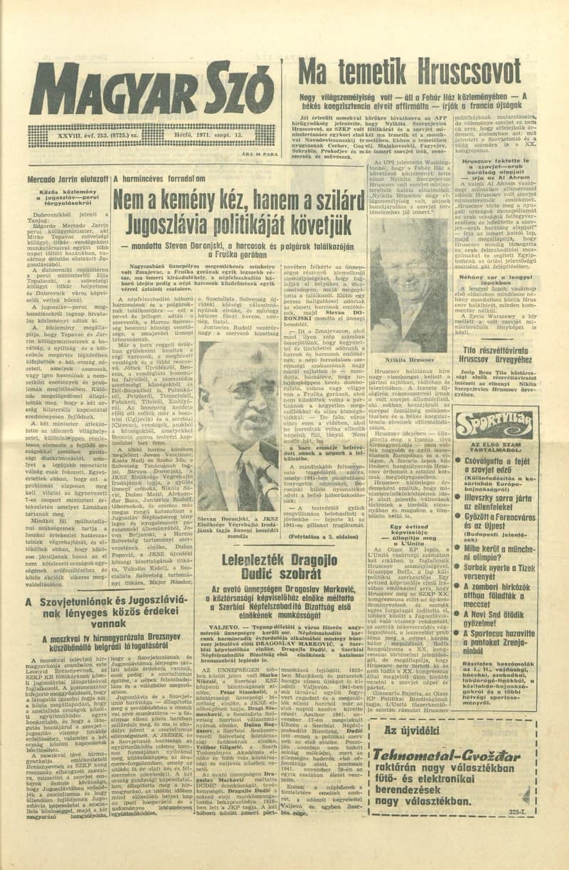 Magyar Szó, 28. évf. 1971. szeptember 13. 252. sz. 1–10. oldal