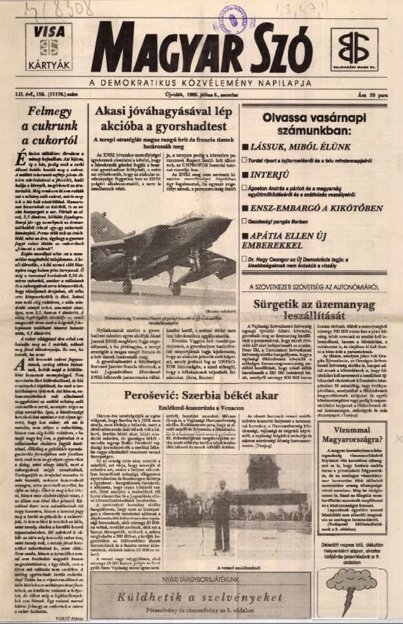 Magyar Szó, 52. évf. 1995. július 8. 156. sz. 1–16. oldal