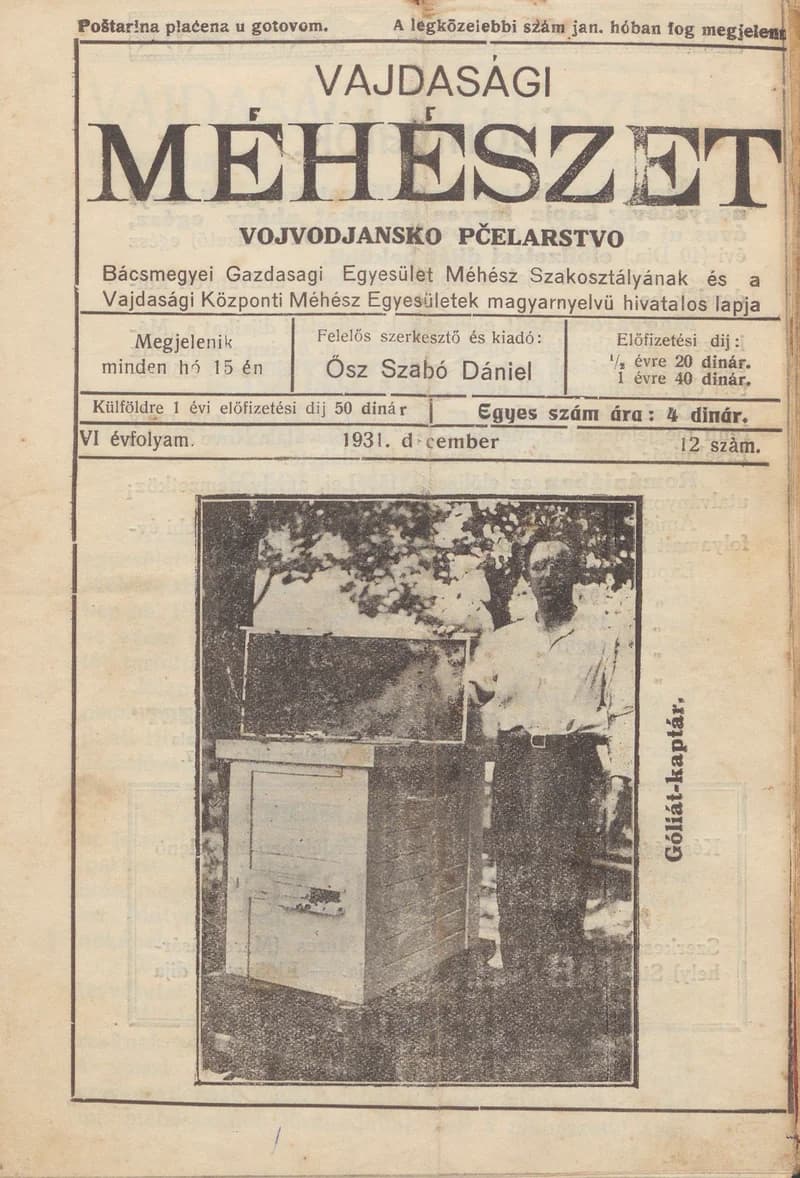 Vajdasági méhészet, 6. évf. 1931. december 15. 12. sz.
