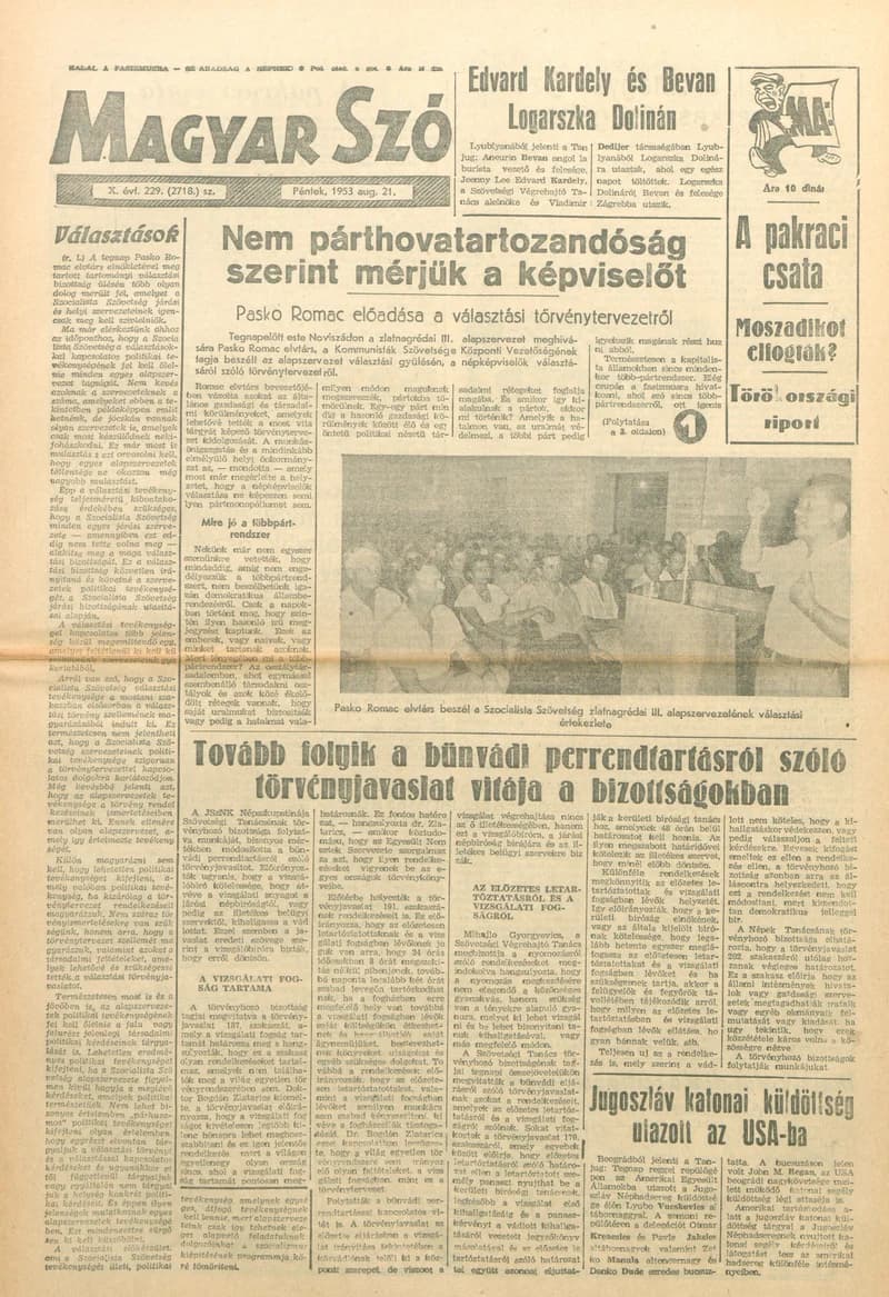 Magyar Szó, 10. évf. 1953. augusztus 21. 229. sz. 1–8. oldal