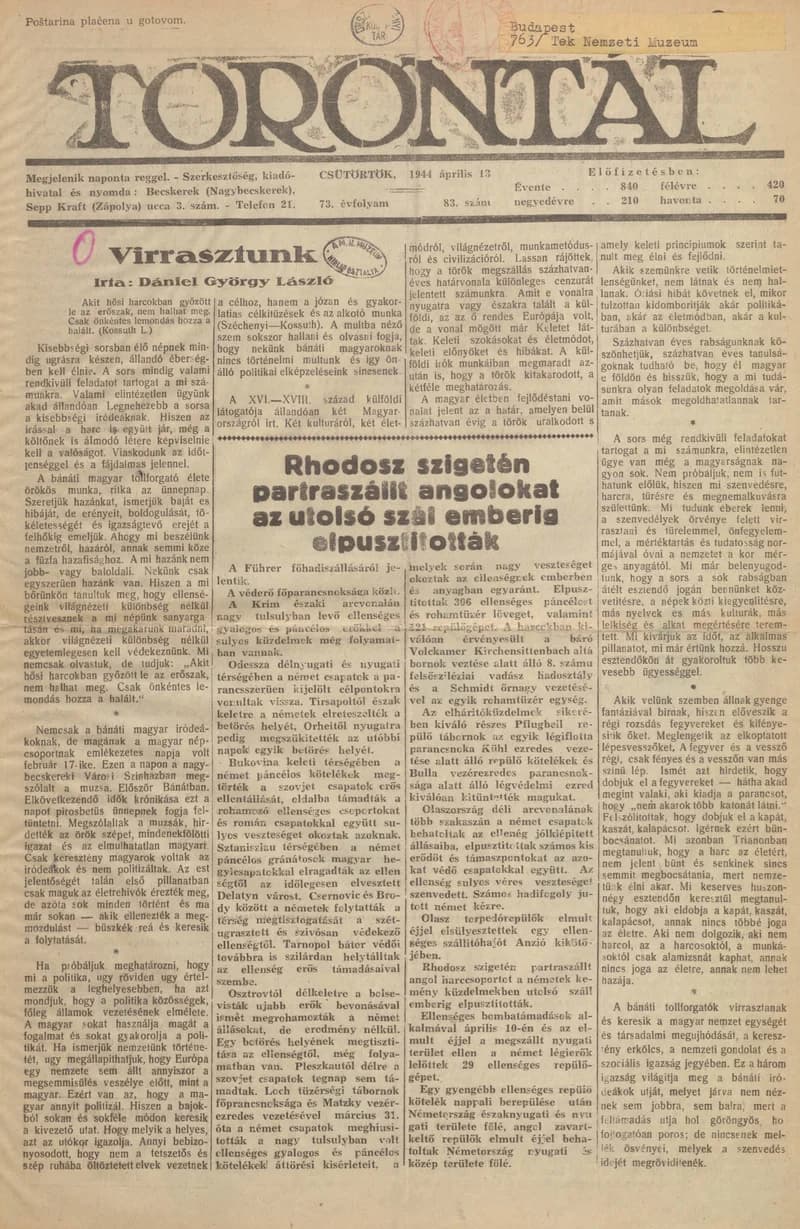 Torontál, 73. évf. 1944. április 13. 83. sz.