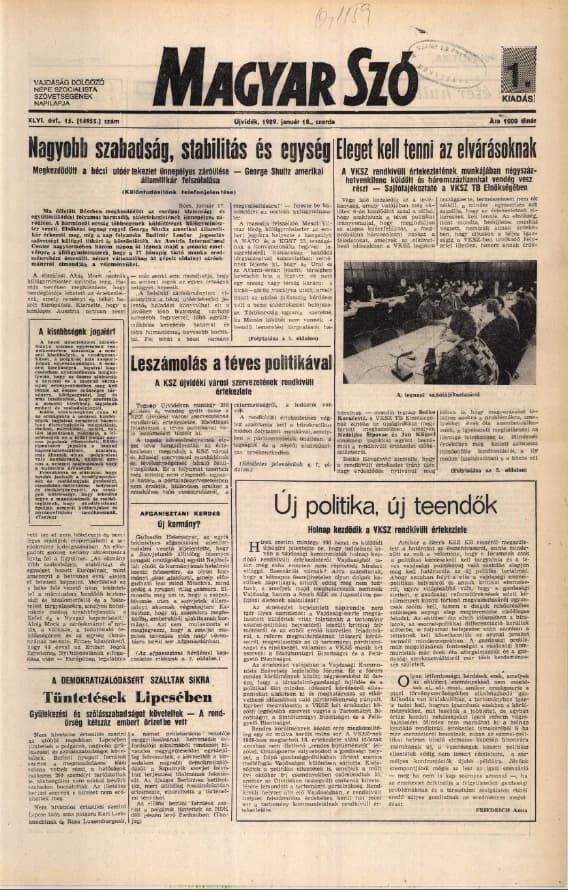 Magyar Szó, 46. évf. 1989. január 18. 15. sz. 1–20. oldal