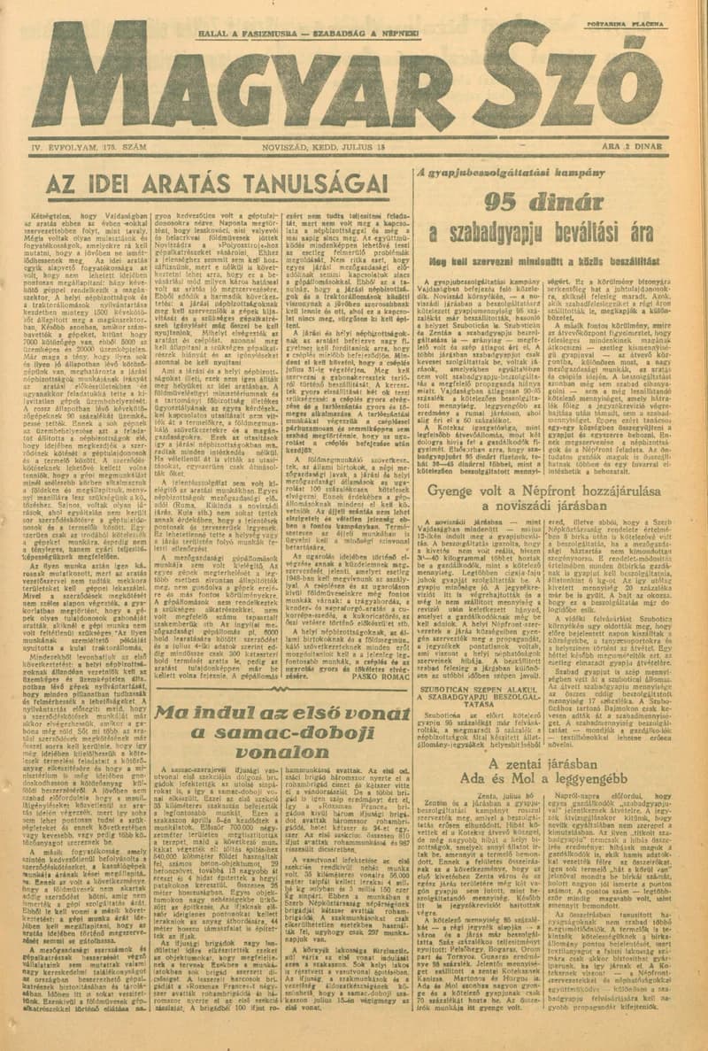 Magyar Szó, 4. évf. 1947. július 15. 175. sz. 1–6. oldal