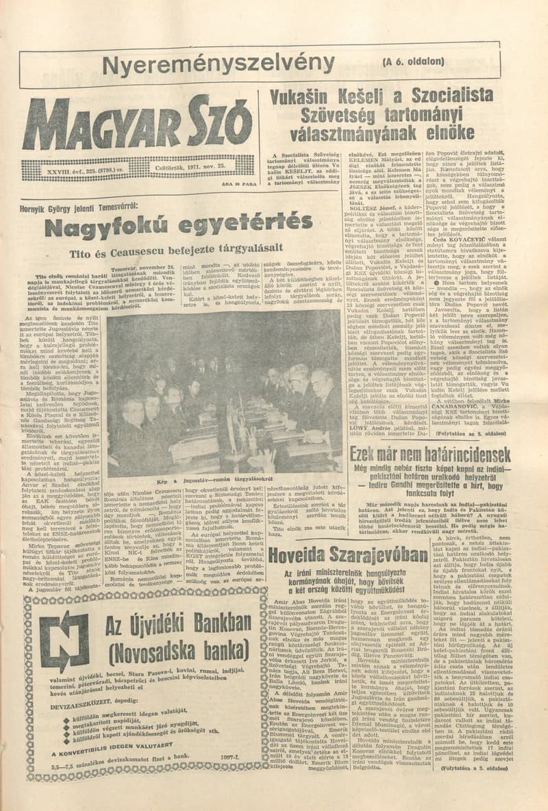 Magyar Szó, 28. évf. 1971. november 25. 325. sz. 1–12. oldal