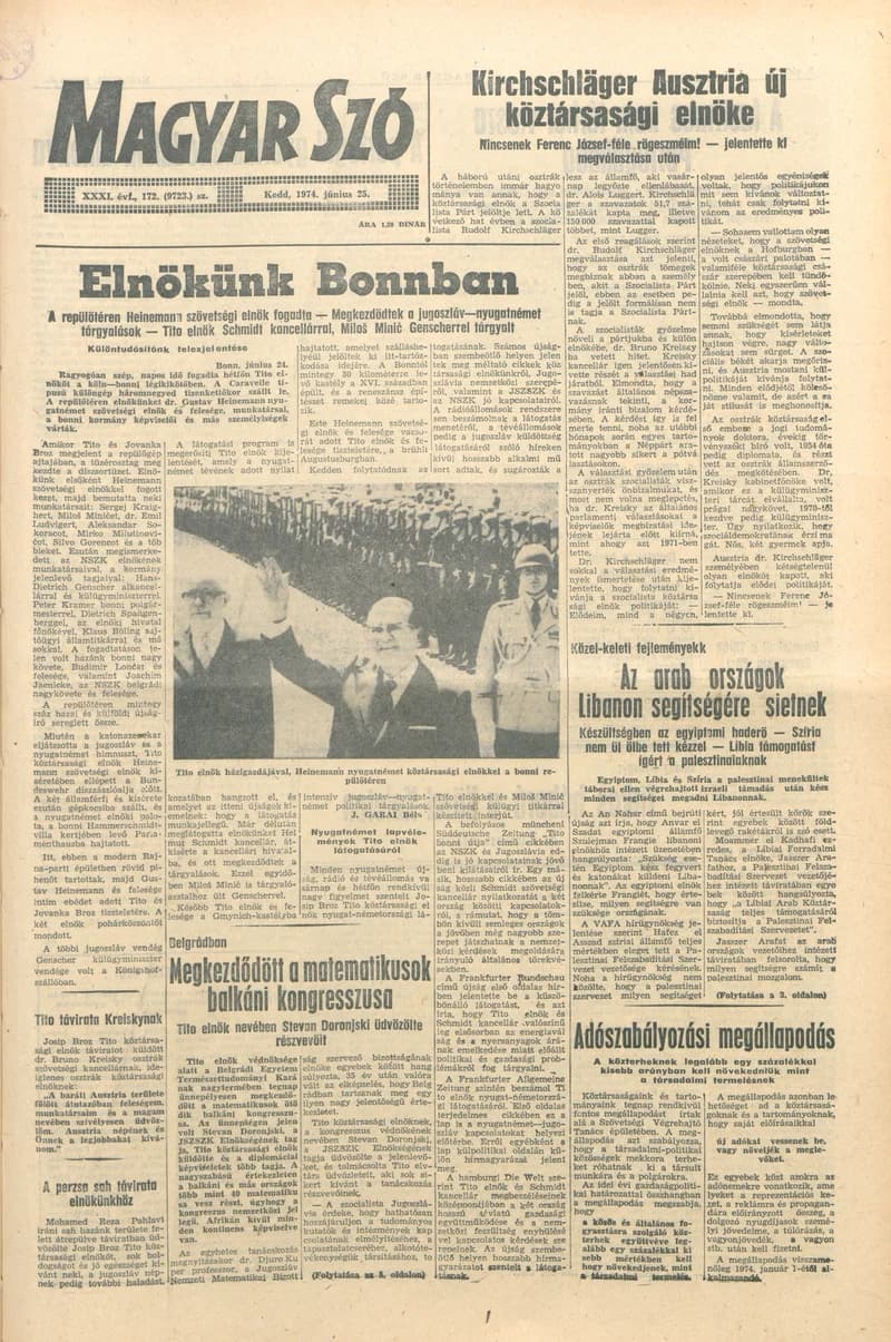 Magyar Szó, 31. évf. 1974. június 25. 172. sz. 1–20. oldal