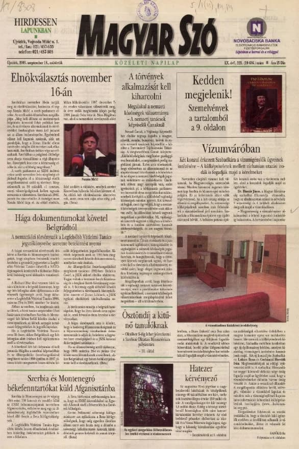 Magyar Szó, 60. évf. 2003. szeptember 18. 221. sz. 1–16. oldal