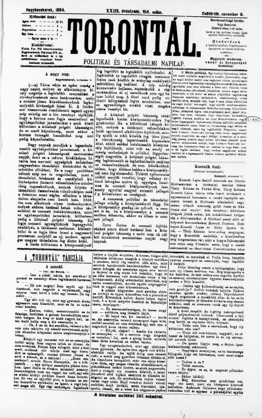 Torontál, 23. évf. 1894. november 8. 256. sz.