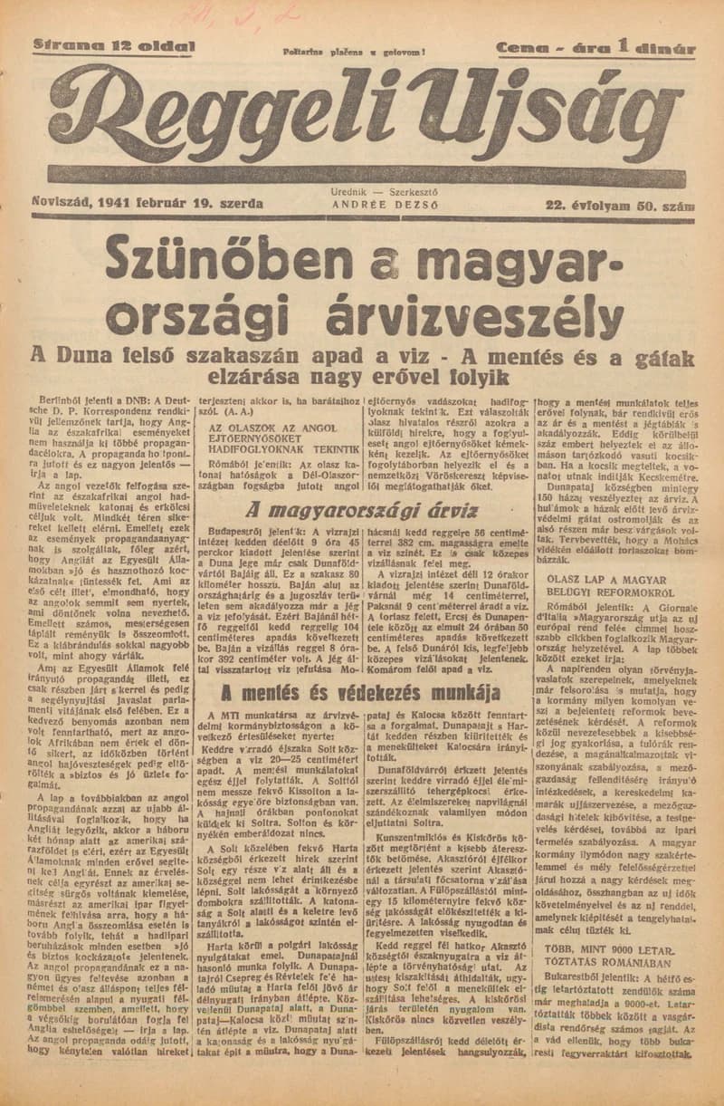 Reggeli Újság, 22. évf. 1941. február 19. 50. sz.