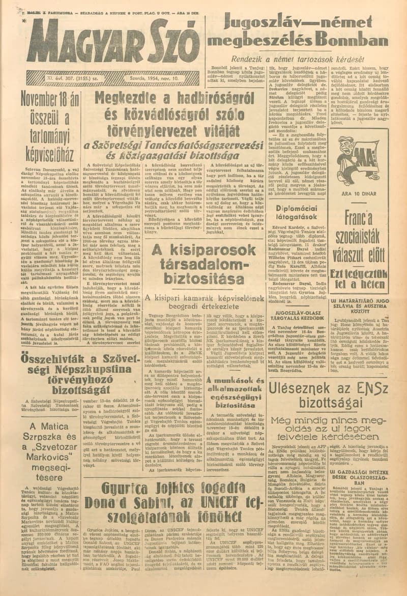 Magyar Szó, 11. évf. 1954. november 10. 307. sz. 1–8. oldal