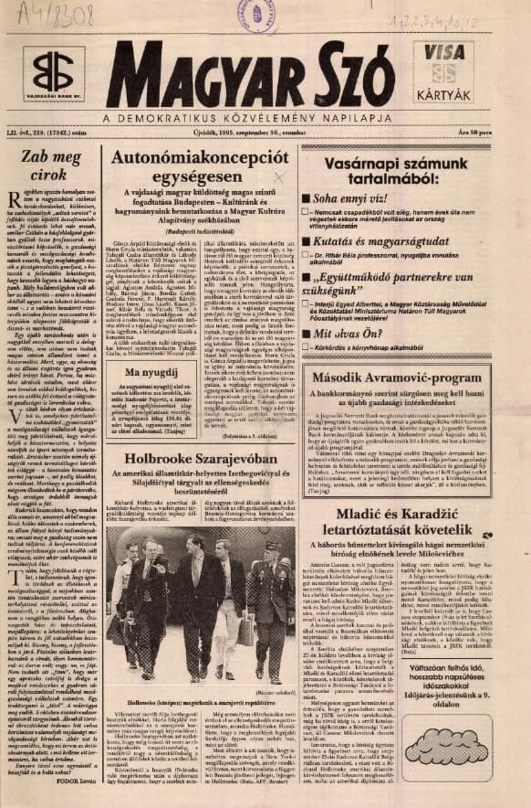 Magyar Szó, 52. évf. 1995. szeptember 30. 228. sz. 1–16. oldal